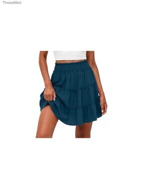 High Waisted Tiered Smocked Ruffle Mini Skirt